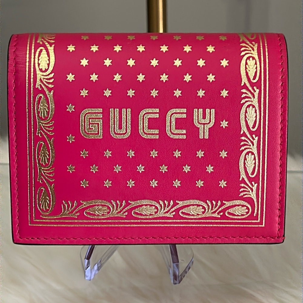 Authentic Gucci Guccy Sega Collaboration Pink & Gold Leather Compact Wallet